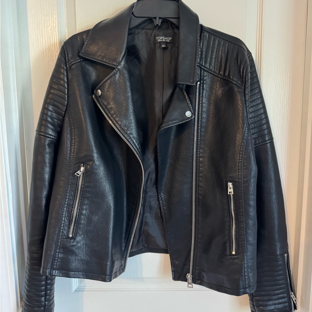 Topshop Black Leather Textured Jacket